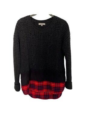 Madewell Cable Knit Merino Wool Sweater Woman’s Sz S Plaid Flannel Bottom